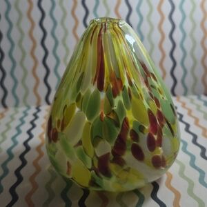 Handblown Green & Yellow Speckled Glass Vase